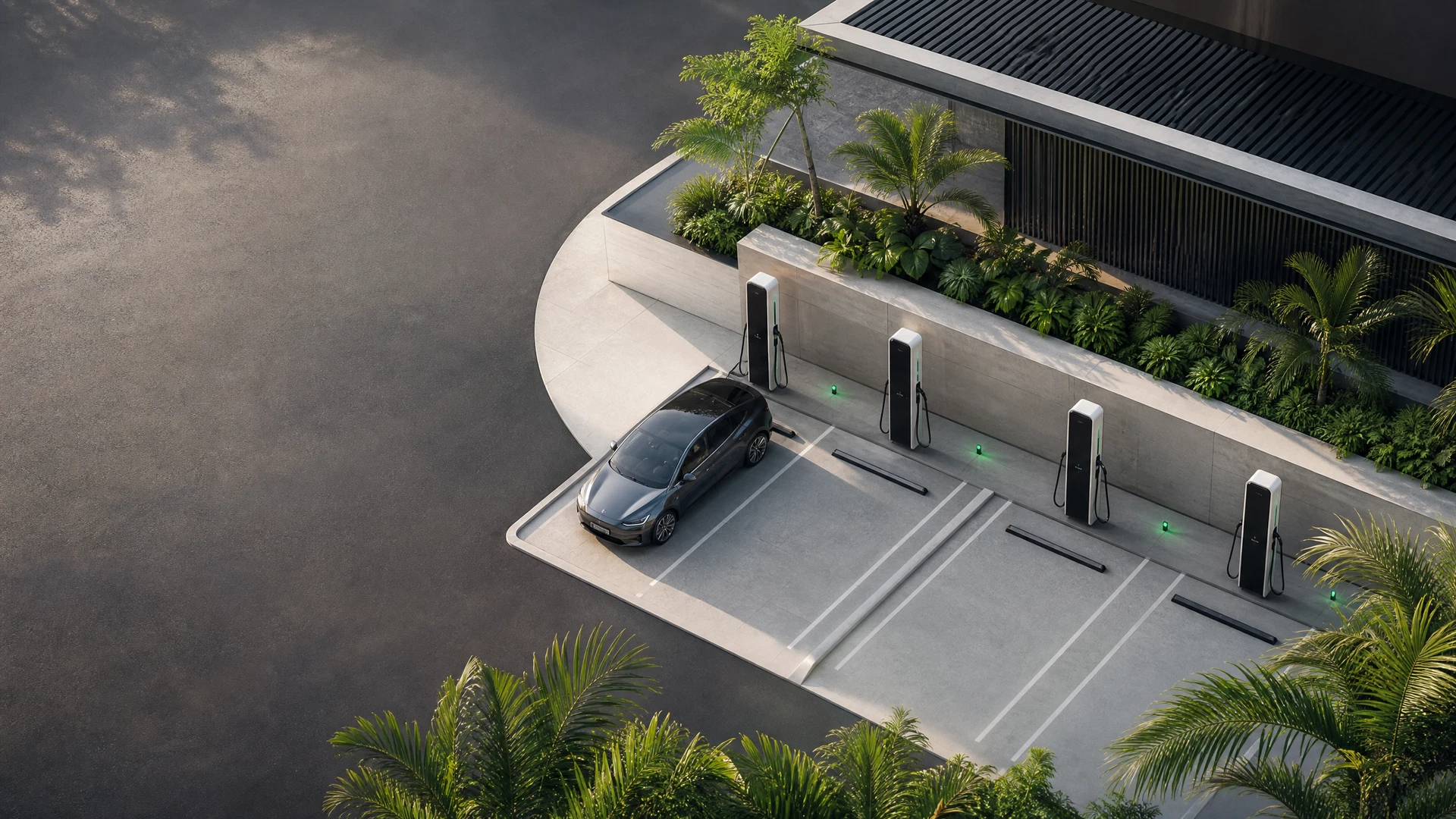 A modern EV charging hub prepared for site evaluation